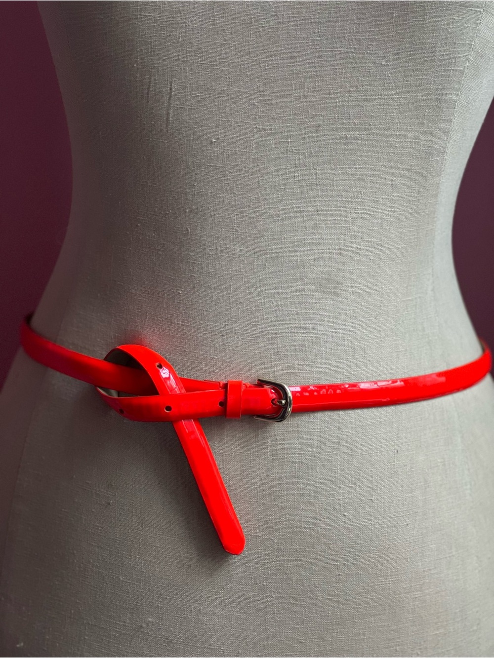 J. Crew Patent Skinny Belt in Bright Coral-Red